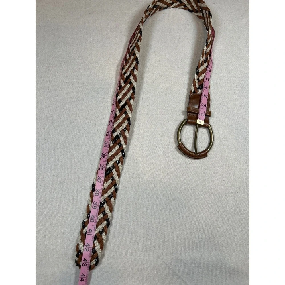 Alain Manoukian Vintage Braided Belt Made in France Brown Cream Black Woven Wide